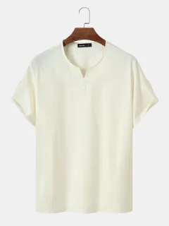 Button Design Texture Henley Shirts