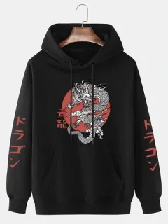 Japanese Dragon Sleeve Print Hoodies