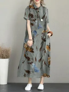 Botón de bolsillo con estampado de flores Vestido