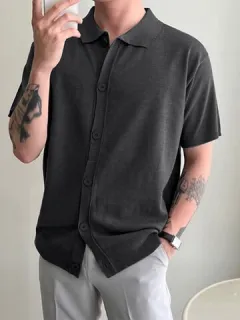 Solid Knit Buttons Shirt