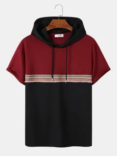 Ethnic T-shirts with hood and ribbon Pattern