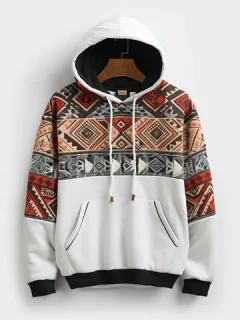 Ethnic Geometric Contrast Hoodies