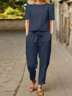 Traje de 2 piezas anudado con bolsillo sólido