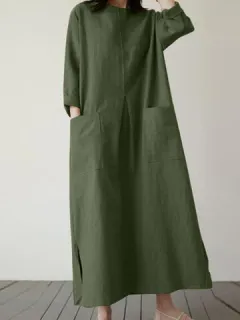 Dobladillo con abertura en dos bolsillos sólidos Vestido