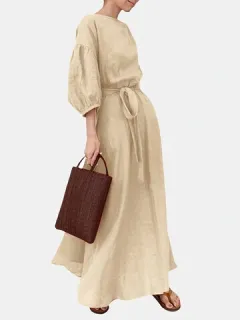 Maxi con bolsillo y mangas abullonadas lisas Vestido