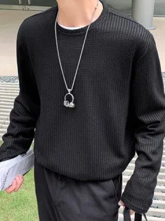 Knitted Draped Long Sleeve Loose T-shirts
