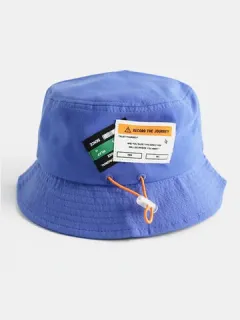 Unisex Letter Tag Bucket with Drawstring Hat