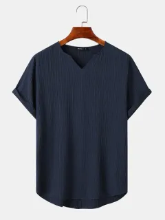 Solid Color V Neck Ribbed T-shirts