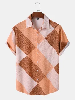 Argyle Contrast Color Lapel Casual Shirts