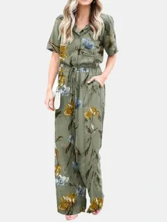 Estampado de plantas Cordón Algodón Mono
