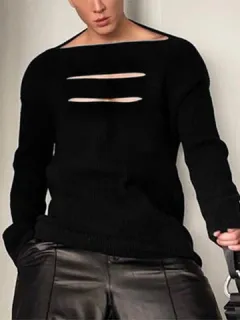 One Word Cut Out Collar T-Shirts