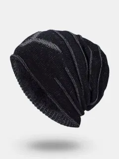 Men's Winter Plus Velvet Letter Pattern Knitted Beanie Hat