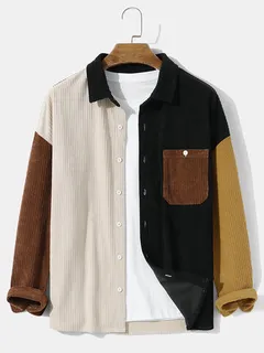 Corduroy Patchwork Loose Shirts