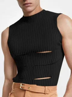 Men Sexy Cutout Pit Strip Sleeveless Slim Vest