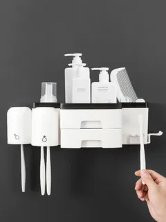 Extrusora de pasta de dientes con estante para cepillos de dientes de 2/3/4 cajones