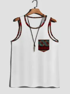 Sleeveless T-shirts with ethnic print of geometric ornaments