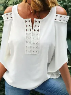 Blusa de manga 3/4 con empalme de hombros descubiertos