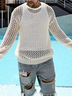 Men's Hole Knitted Round Neck T-shirt