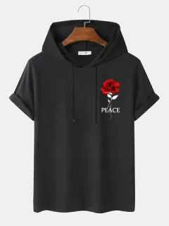 Peace Rose Print Hooded T-shirts