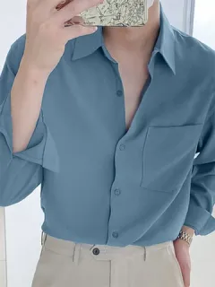 Solid Chest Pocket Casual Shirt