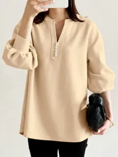 Sudadera con cuello en V y detalle de perlas