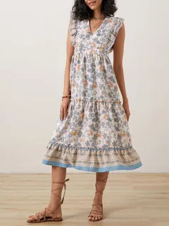 Manga con volantes y estampado floral Vestido