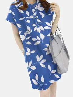 Estampado de hojas Cinturón Bolsillo Vestido