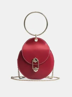 Bolso portátil de hombro con cadena de anillo de metal conciso para mujer