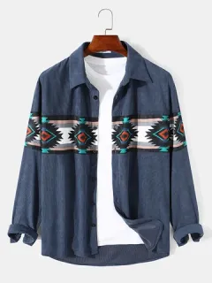 Printed Shirts Ethnic Decorations Corduroy