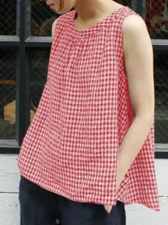 Camiseta sin mangas casual anudada a cuadros
