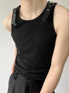 Chaleco de punto con hebilla de cuero para hombre Diseño