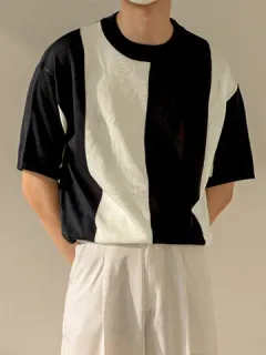 Two-tone colorblock knit t-shirt