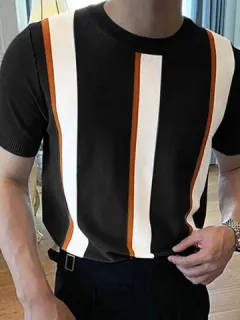 Striped Short Sleeve Knitted T-shirt