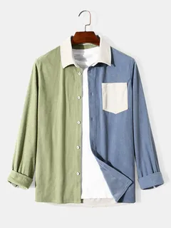 Contrast Corduroy Patchwork Shirts