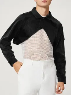 Men's Sexy Cutout Long Sleeve Crop Top Shirt