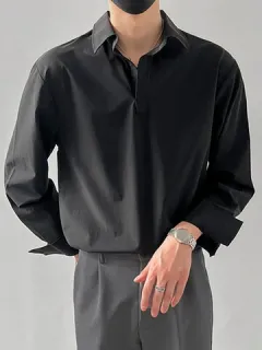Lapel Plain Long Sleeve Shirt