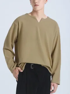 Solid Color Notch Neck Casual T-shirt