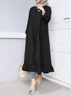 Bolsillo con dobladillo con volantes de color liso Vestido