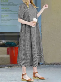 Gingham Crew Cuello Informal Vestido