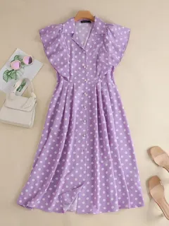 Manga con volantes y estampado de lunares Vestido