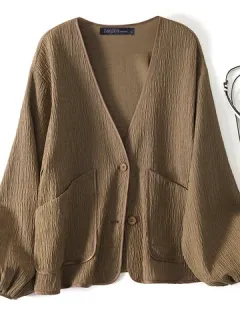 Kimono sólido de manga larga con bolsillo