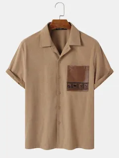 Corduroy Shirts with Faux Fur Pocket