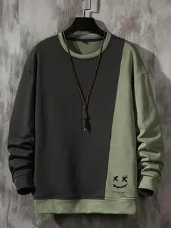 Two Tone Smile Print Sweatshirts