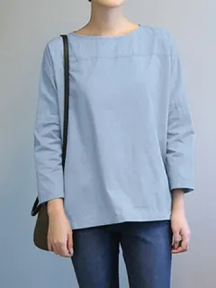 Blusa informal sólida Crew Cuello