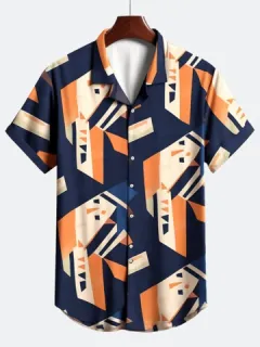 Shirts with geometric print and Revere collar
