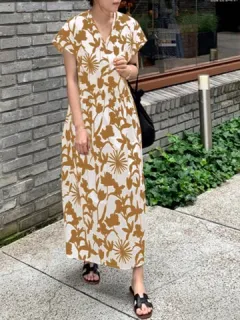 Floral Planta Estampado Cuello en V Vestido