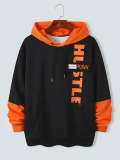 Letter Print Contrast Patchwork Hoodies