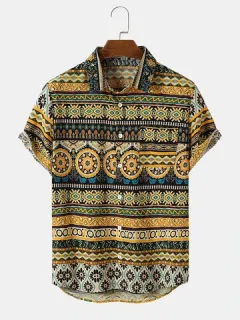 Ethnic style chest pocket shirts