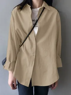 Camisa lisa de manga larga con solapa