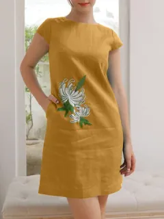 Algodón Bordado Floral Vestido